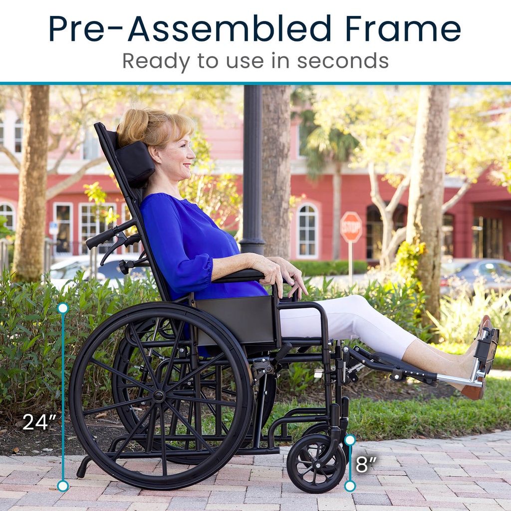 Reclining Wheelchair With Headrest (16"-18"-20", 300 lbs) VIVE MOB1103 - Image 3